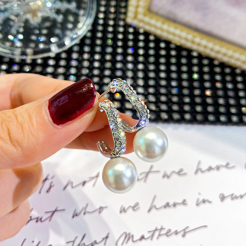 Diamond C- Shaped Pearl Earrings