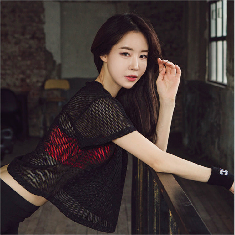 Hollow Out Mesh Blouse Crop Tops