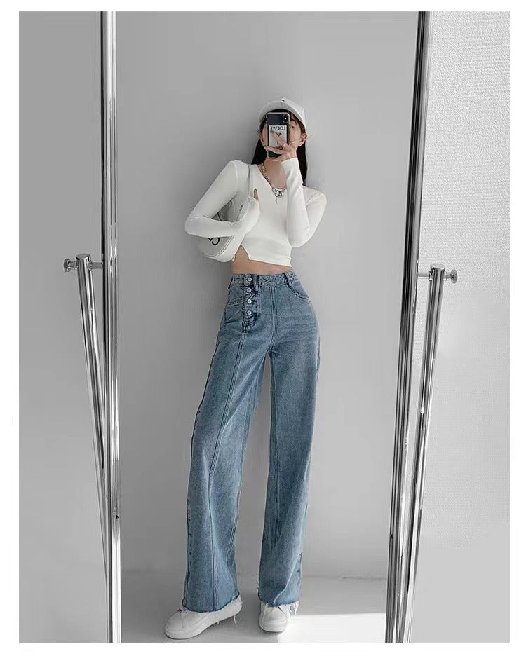 Irregular Breasted High Waist Jeans
