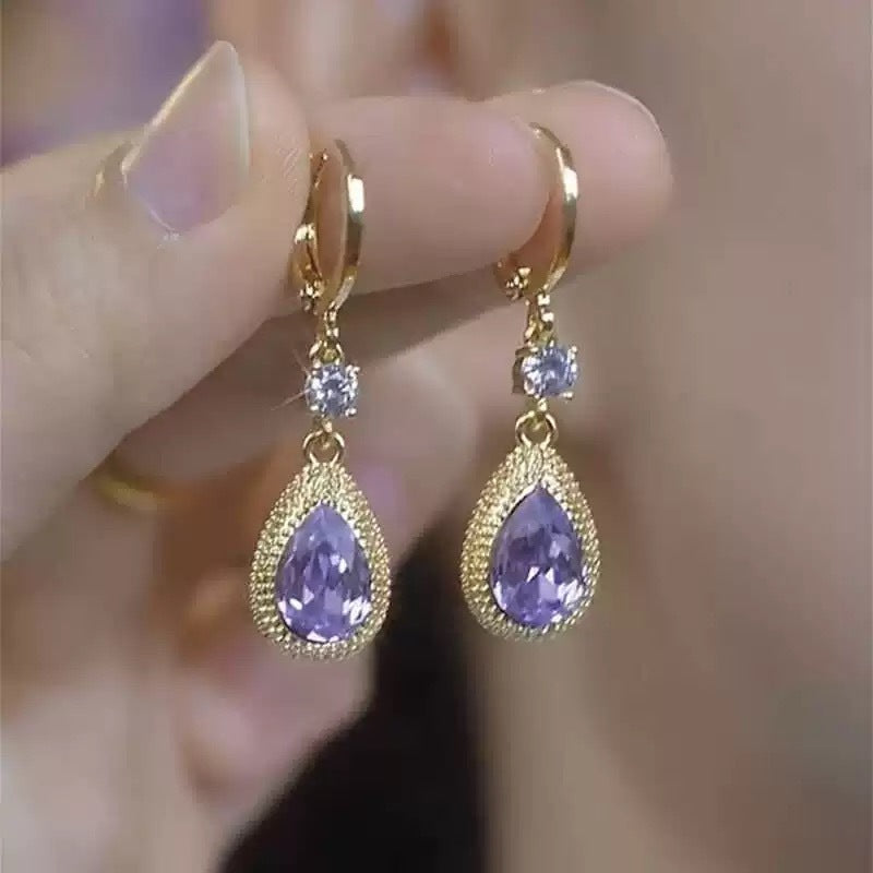 Purple Droplet Zircon Durian Earrings
