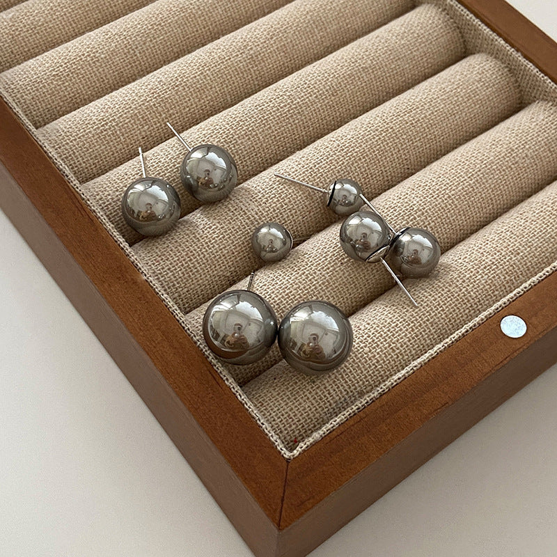 Gray Pearl Stud Earrings