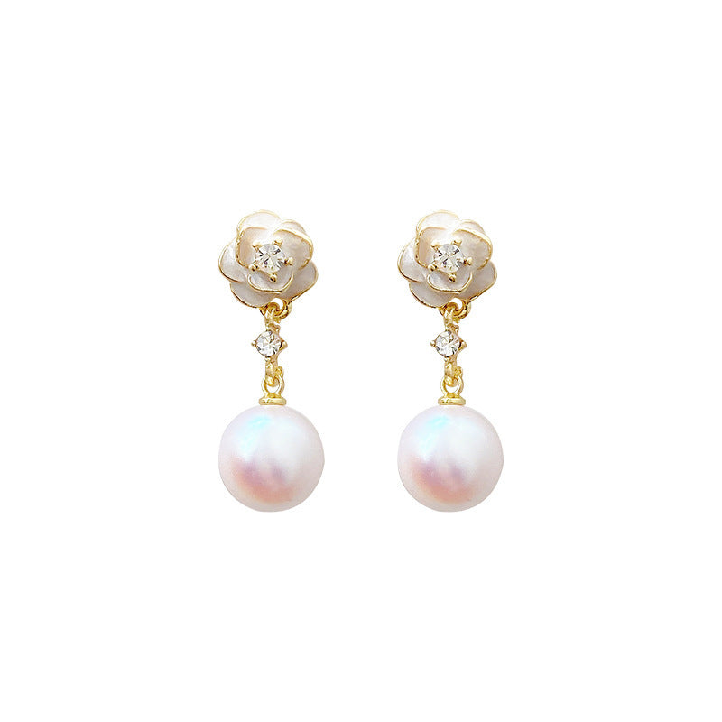 Camellia Pearl Flower Stud Earrings