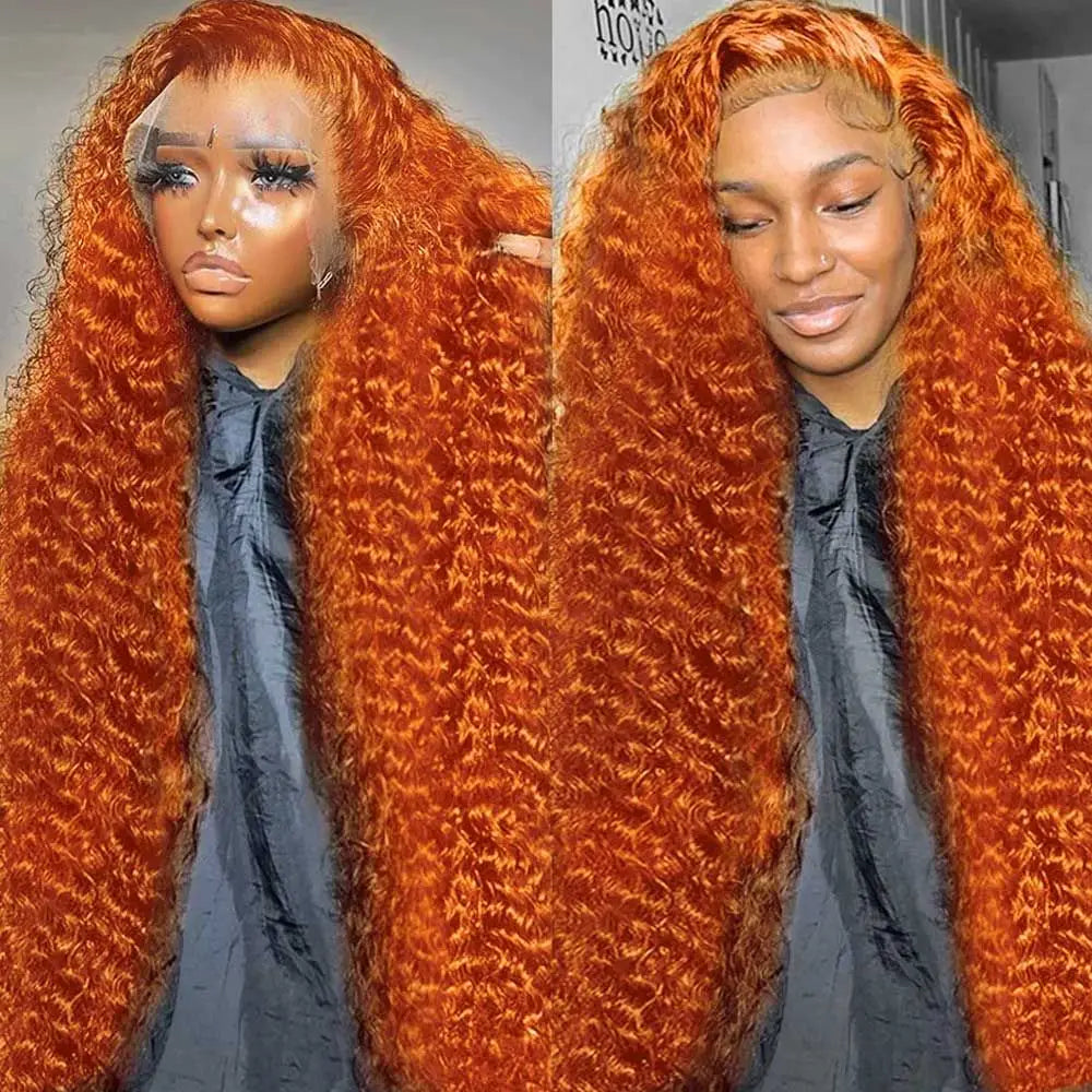 Orange colored Water wave Human Hair Wigs