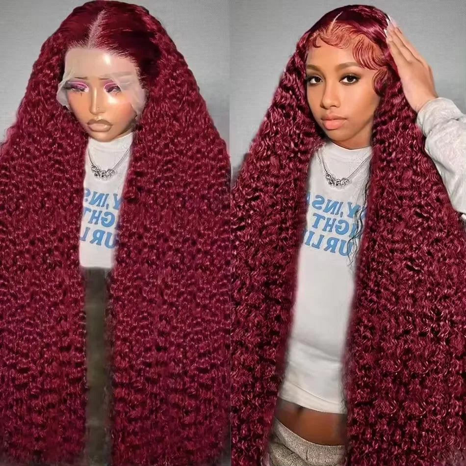 Red Colored Burgundy 200% Deep Wave Wigs