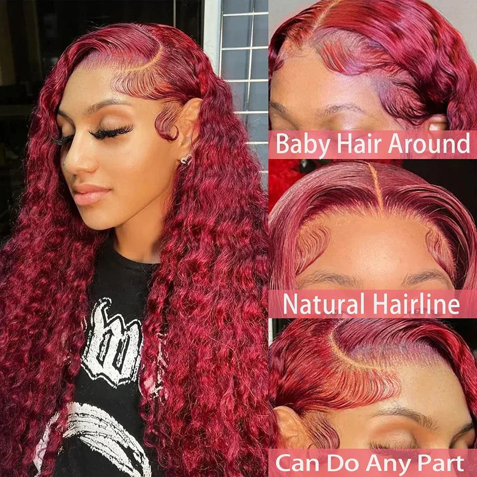 Burgundy Deep Wave Frontal Wig