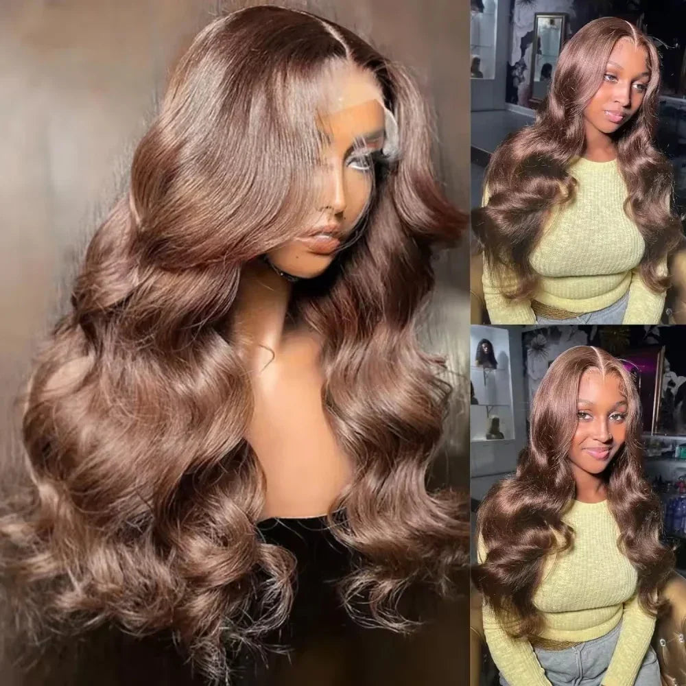 Chocolate Brown Body Wave Human Hair Wigs