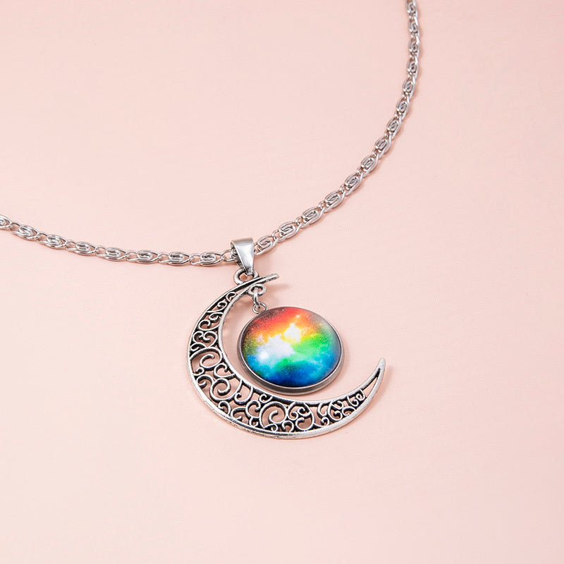 Galaxy Planet Star Glass Necklace