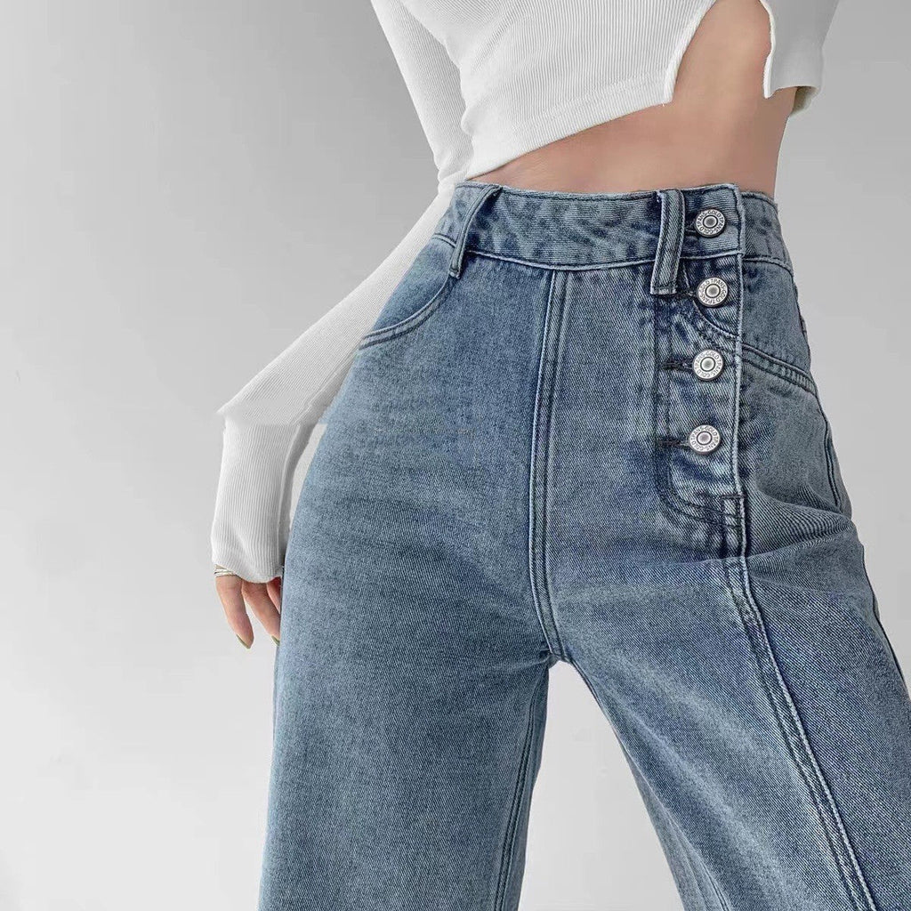 Irregular Breasted High Waist Jeans