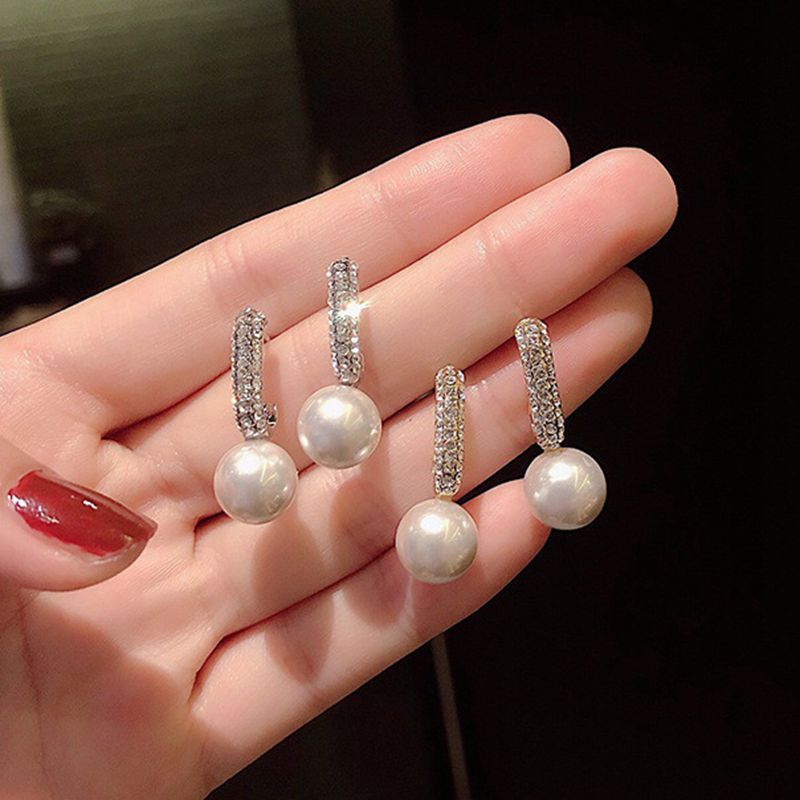 Diamond C- Shaped Pearl Earrings