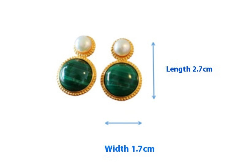 Green Malachite Pearl Stud Earrings