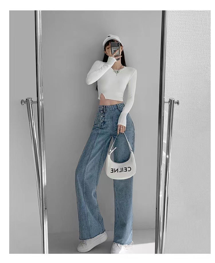 Irregular Breasted High Waist Jeans