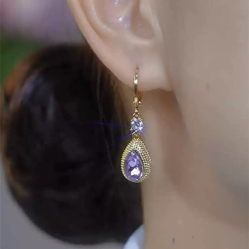 Purple Droplet Zircon Durian Earrings